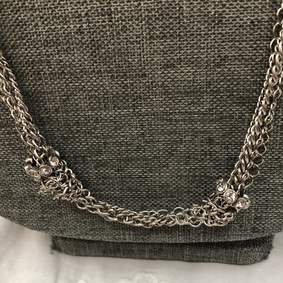 Long Silver Tone Multi Strand Knotted Necklace With Rhinestone Rondell Accents - Picture 3 of 4